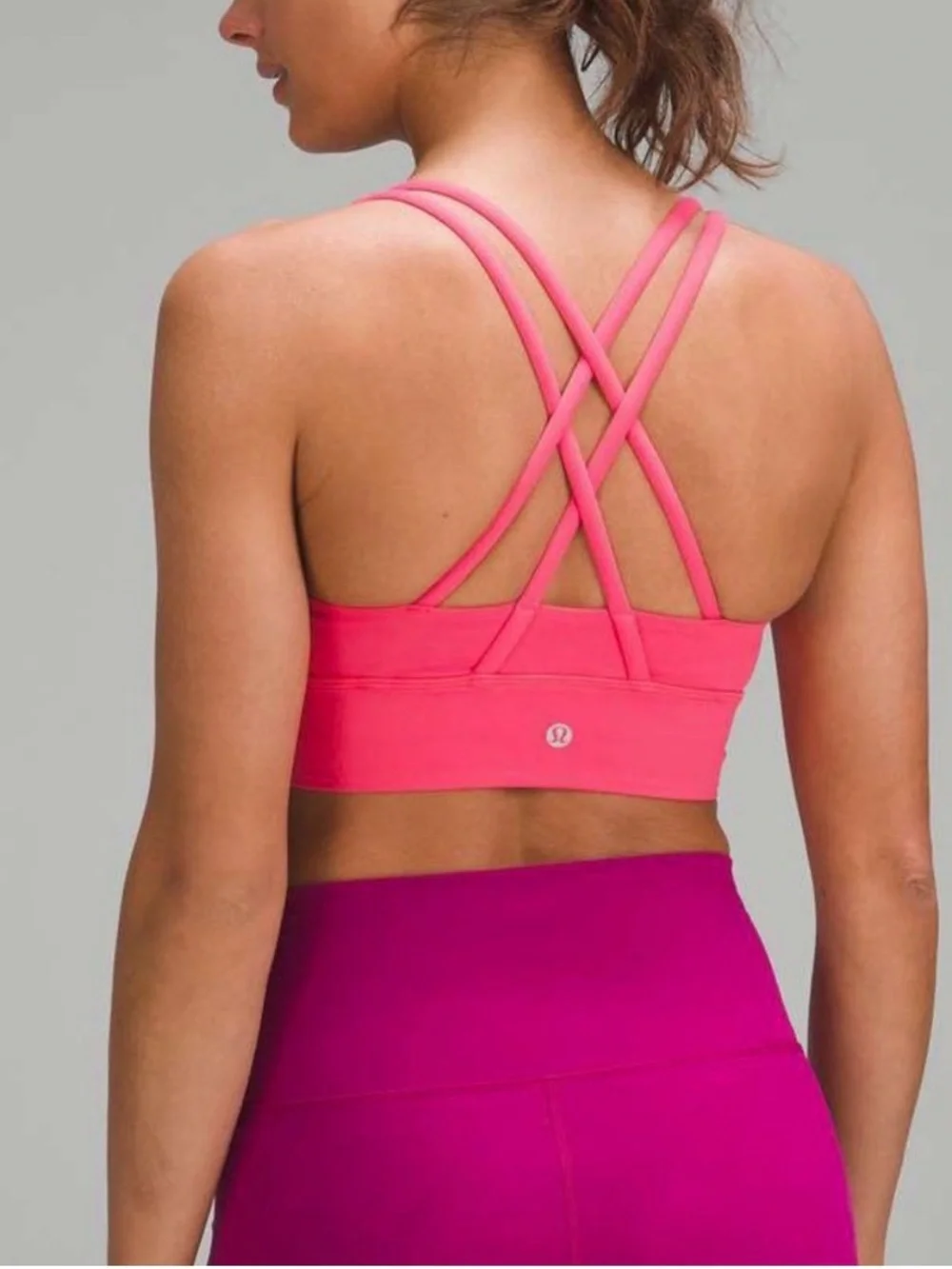 Lululemon High Neck Energy Zip Front Bra, Medium Support B-D Cups in Pink - 6